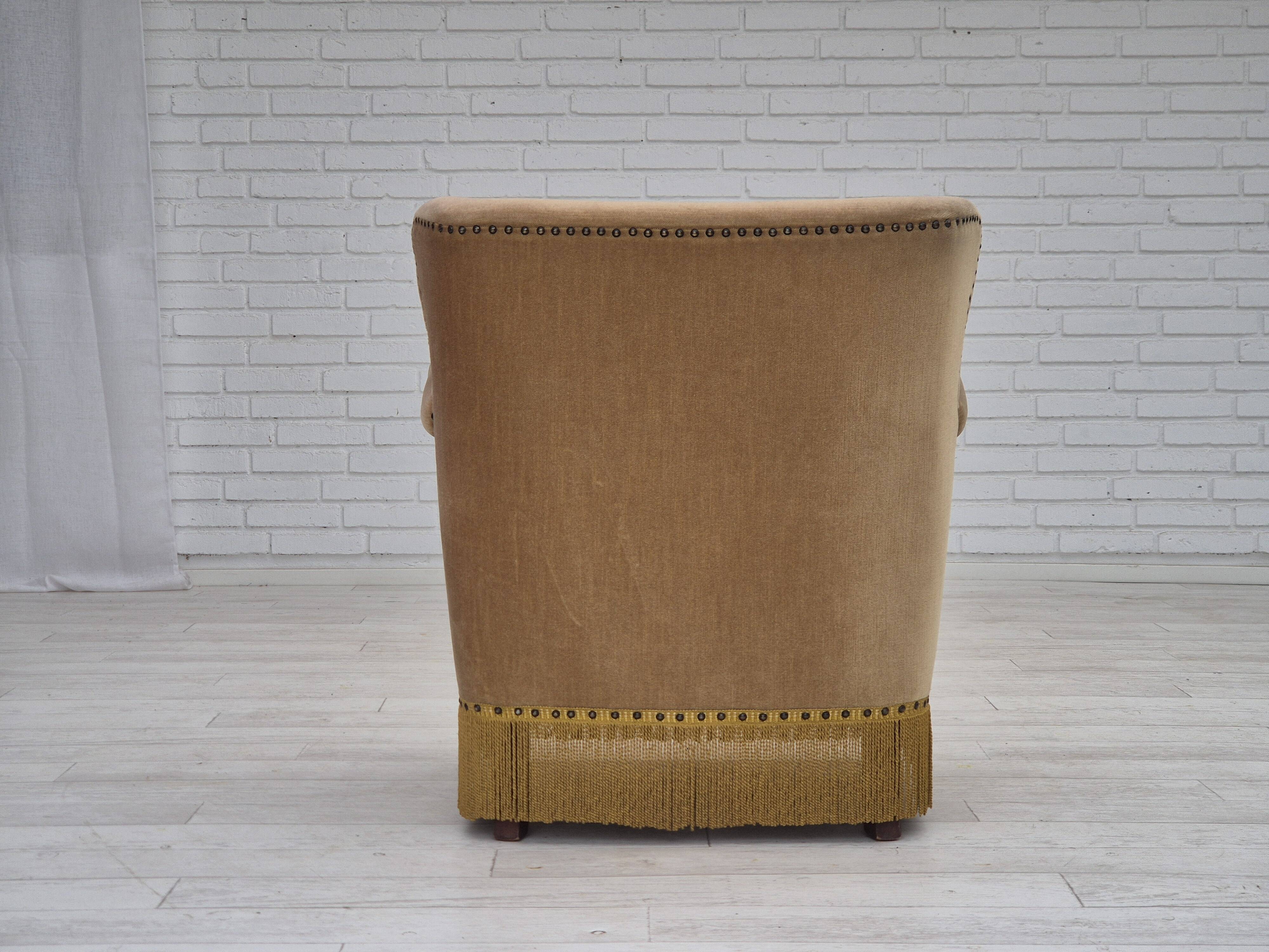 1960s, Danish lounge chair, green furniture velour, original condition.