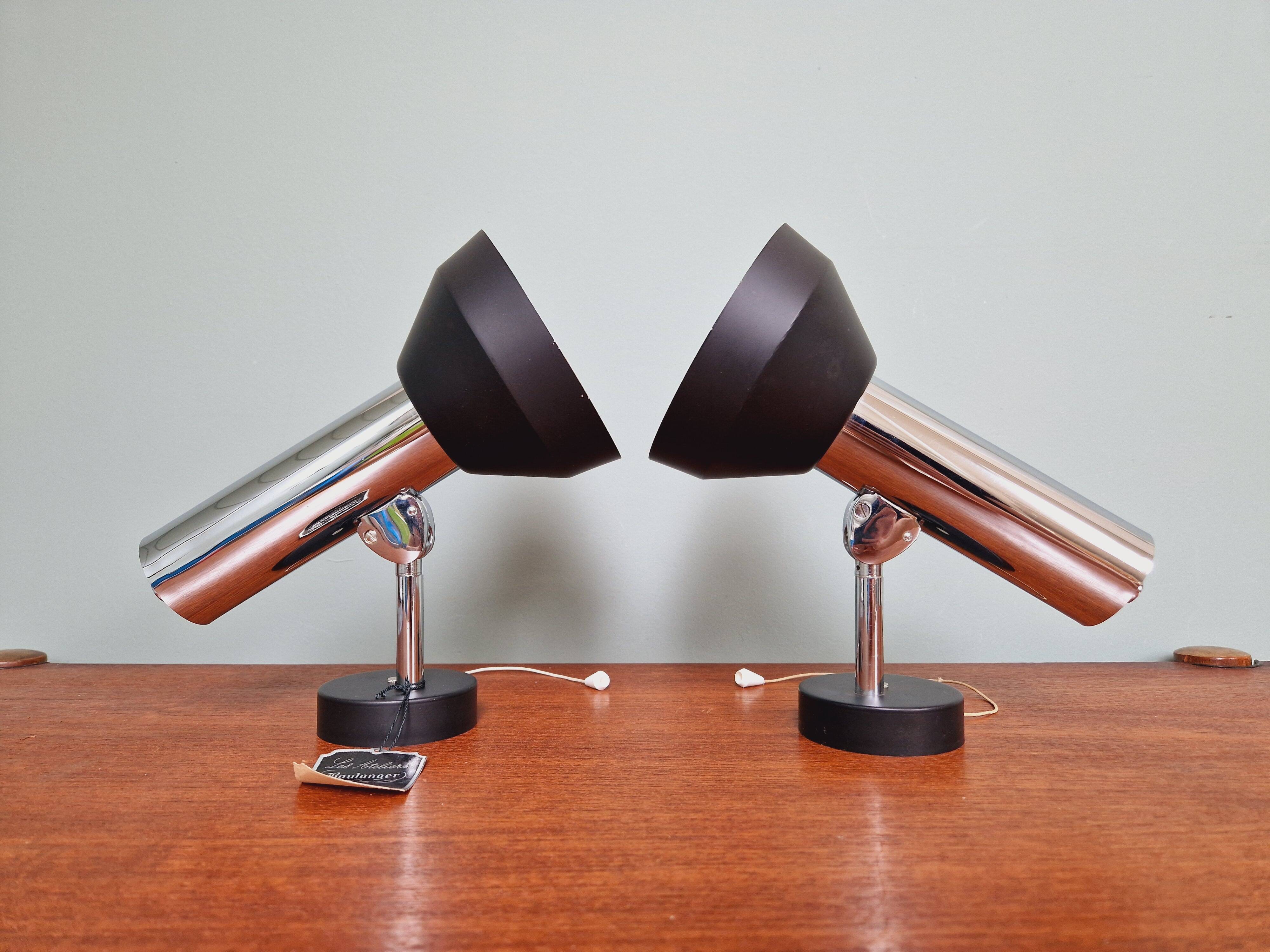 Pair of chromed metal wall lights, Boulanger, 1970s