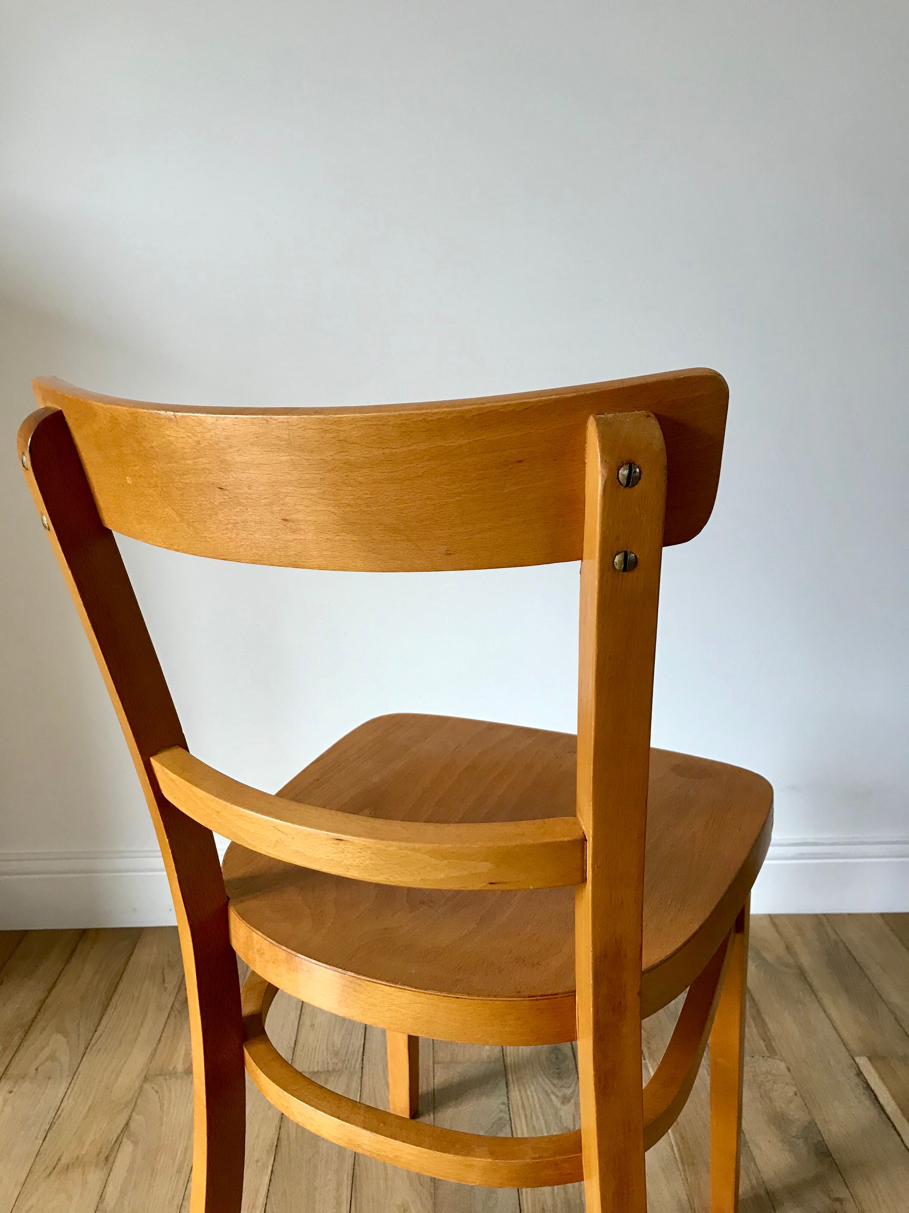 set of 4 Thonet bistro chairs in curved wood honey Mid-Century 50s