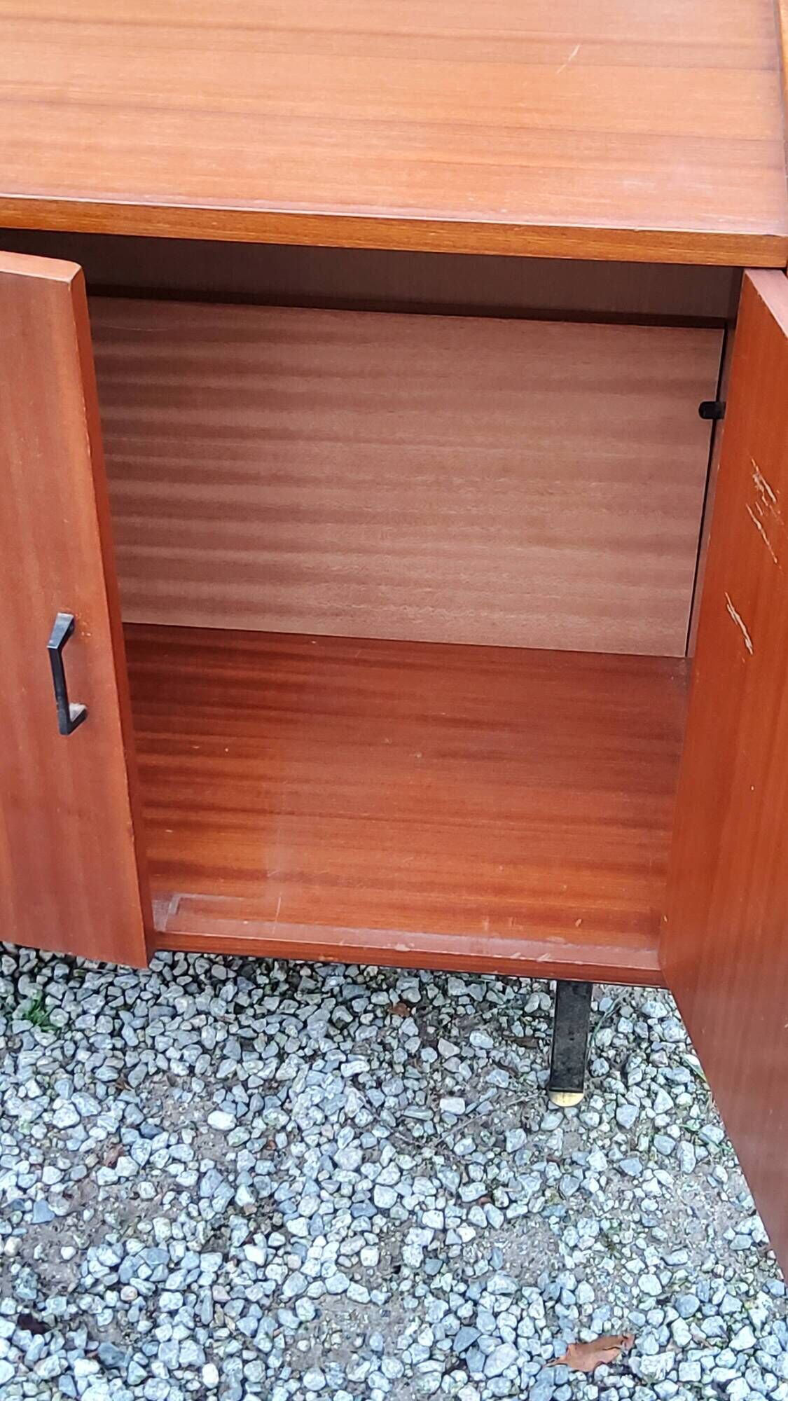 Pair of vintage mahogany sideboards with square metal legs from the 60s