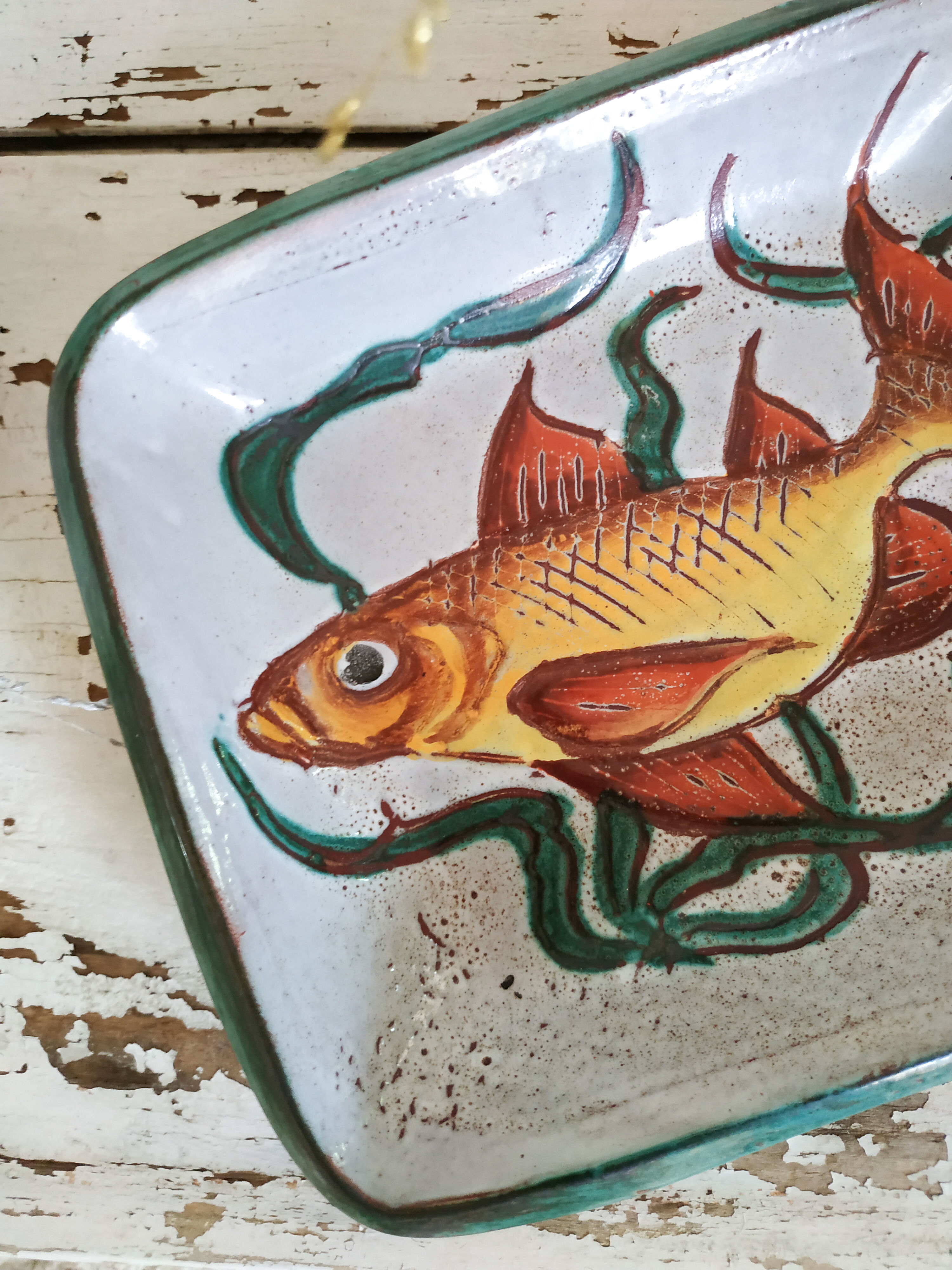 Former rectangular ceramic dish hand decoration Vallauris