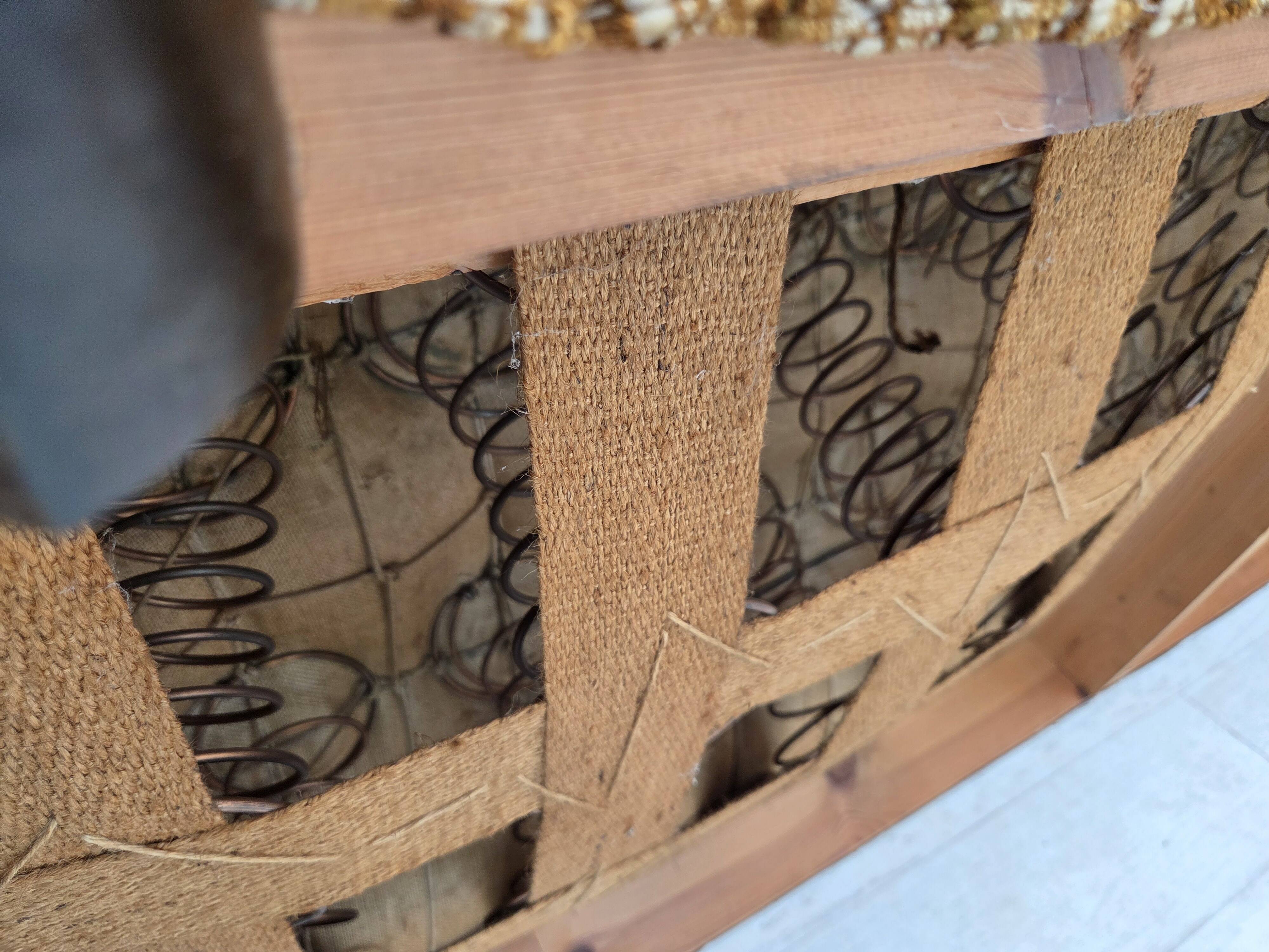 1960s, Danish 3-seater sofa, original, brown furniture wool, beech wood.