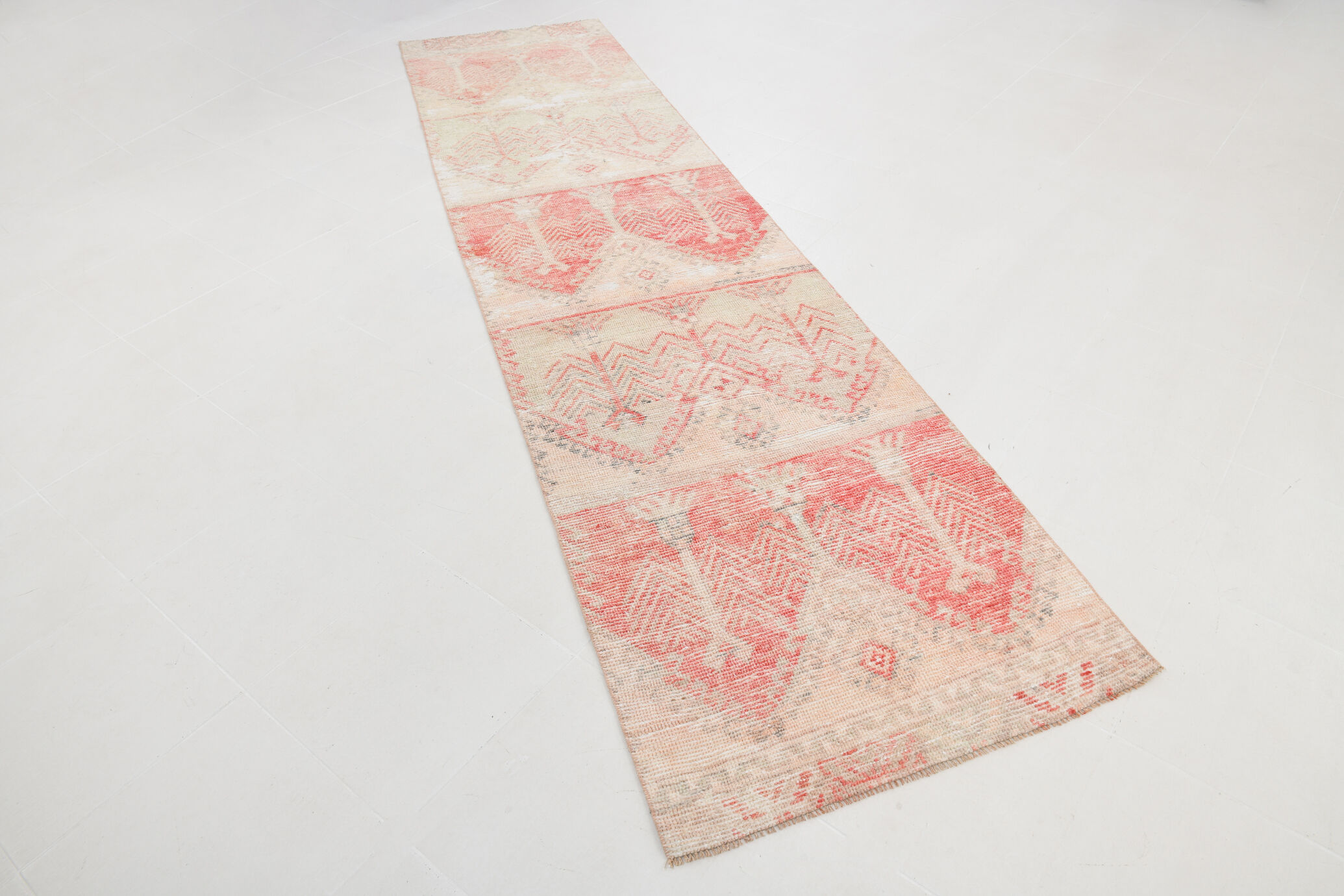 3x12 Red Beige Turkish Vintage Runner Rug,92x371Cm
