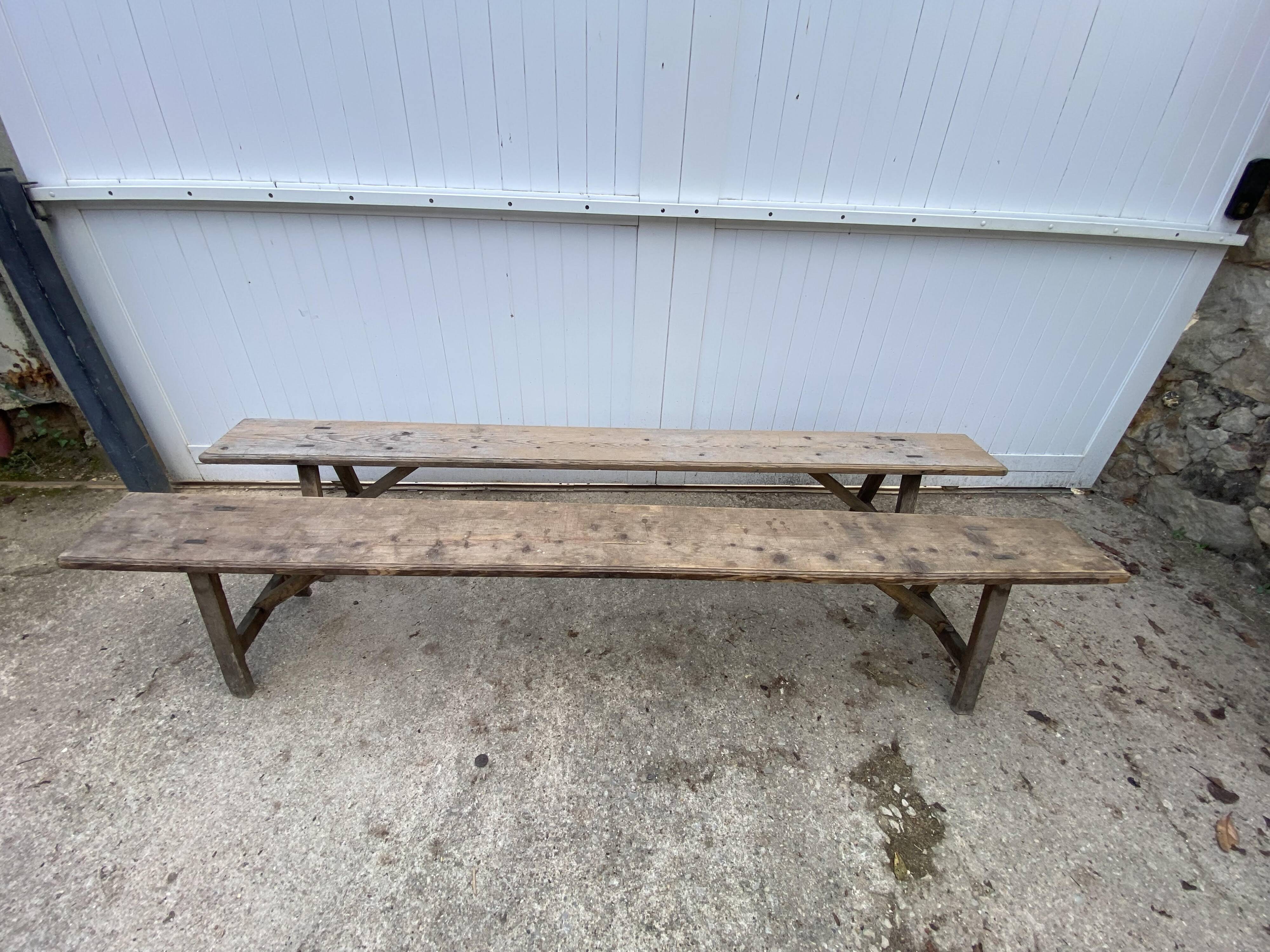Pair of solid wood farmhouse benches 220cm for rustic farmhouse table.