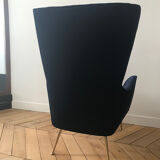 Pair of armchairs with velvet eared midnight blue , 1950's