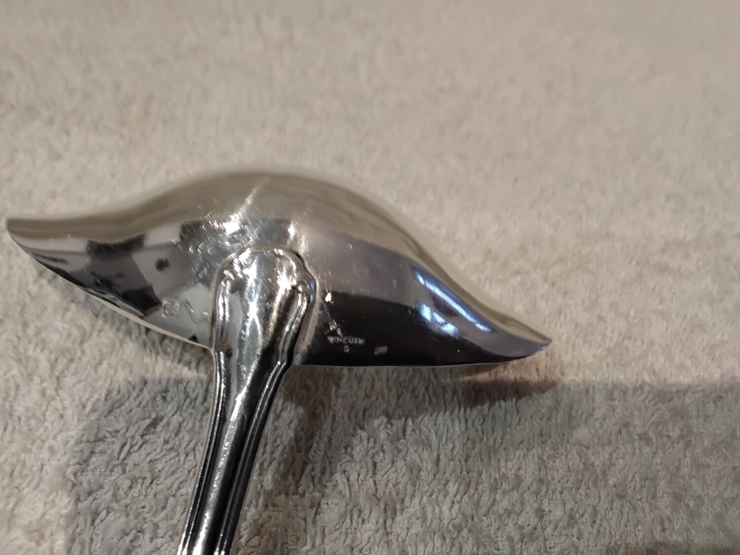 Silver-plated metal ladle for fats and lean meats, by silversmith Ercuis Valencay, 17.6cm