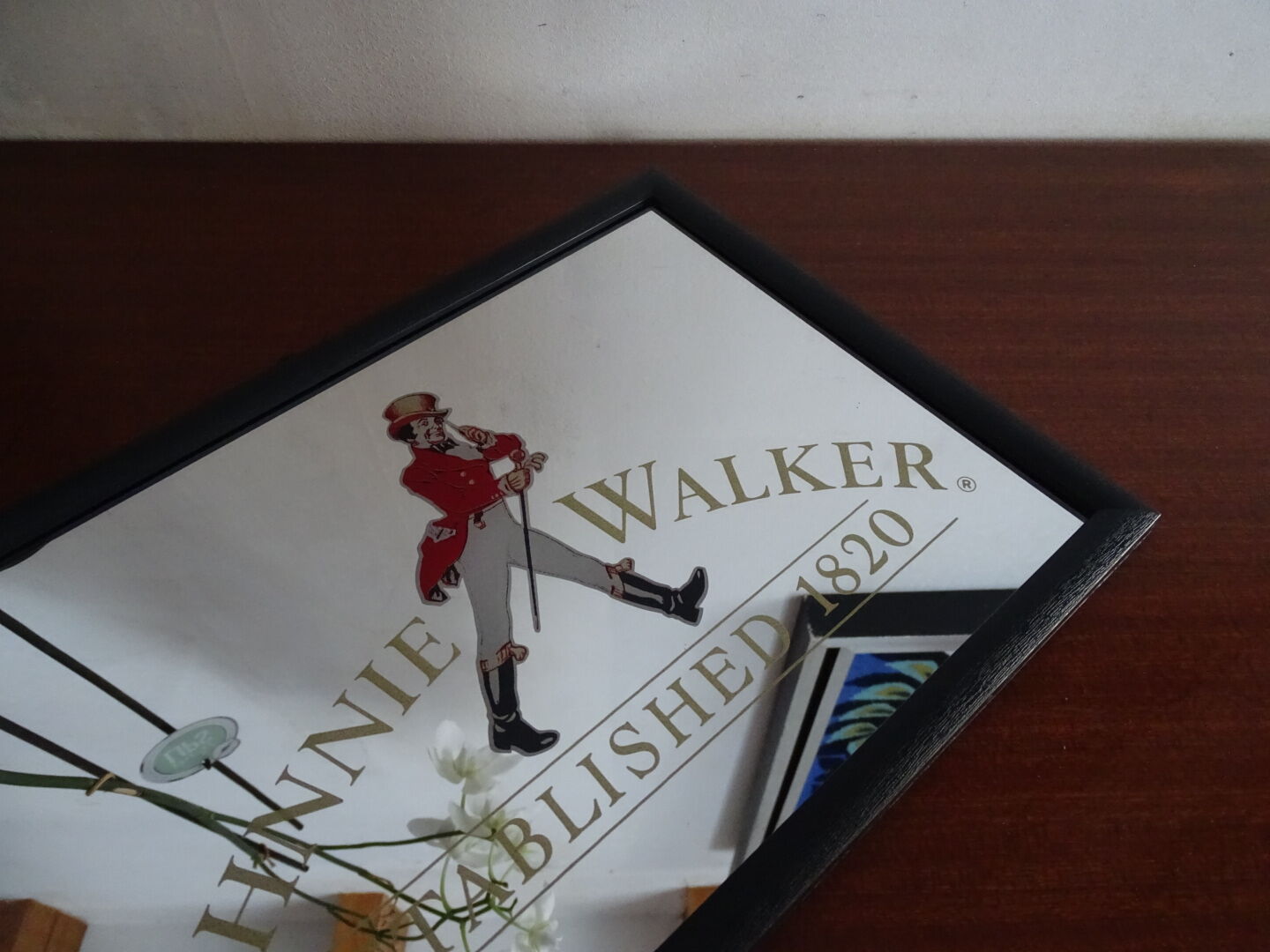 Miroir publicitaire Johnnie Walker - Déco bar vintage - 32 x 22