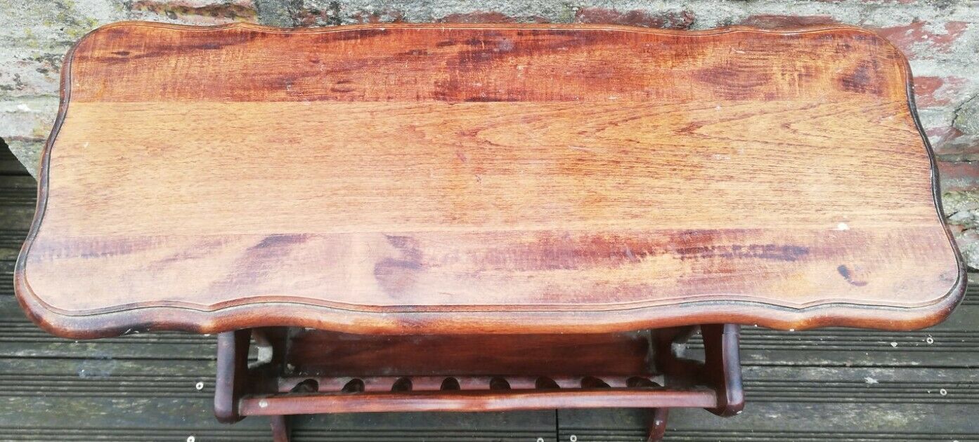 Wooden magazine holder with vintage tablet
