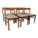 Set of 6 brutalist beech chairs, 1960s-1970s