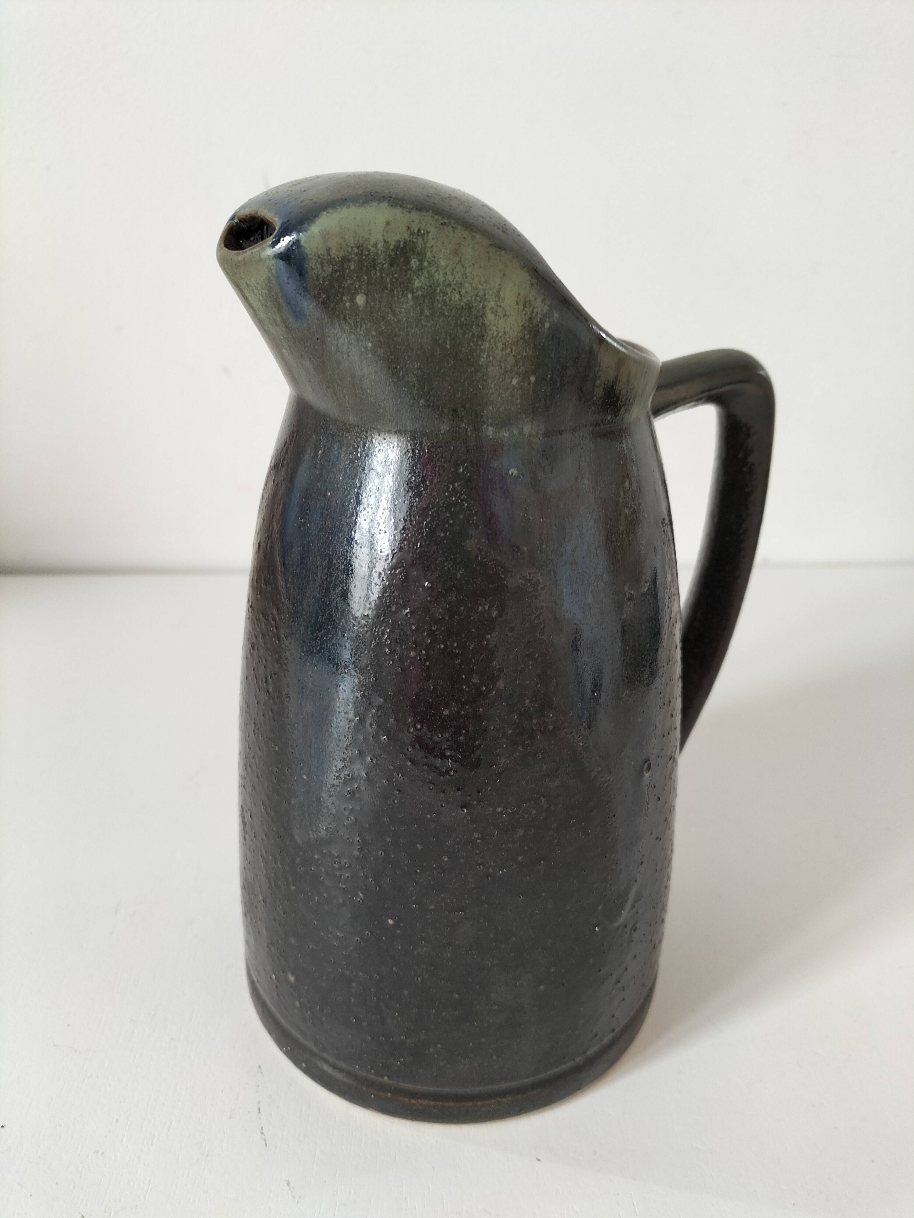 Pichet Denbac flamed stoneware signed with sculptural spout