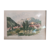 Watercolor view of Grand Veymont and St Michel les portes , signed René Marchand late 19th early 20th