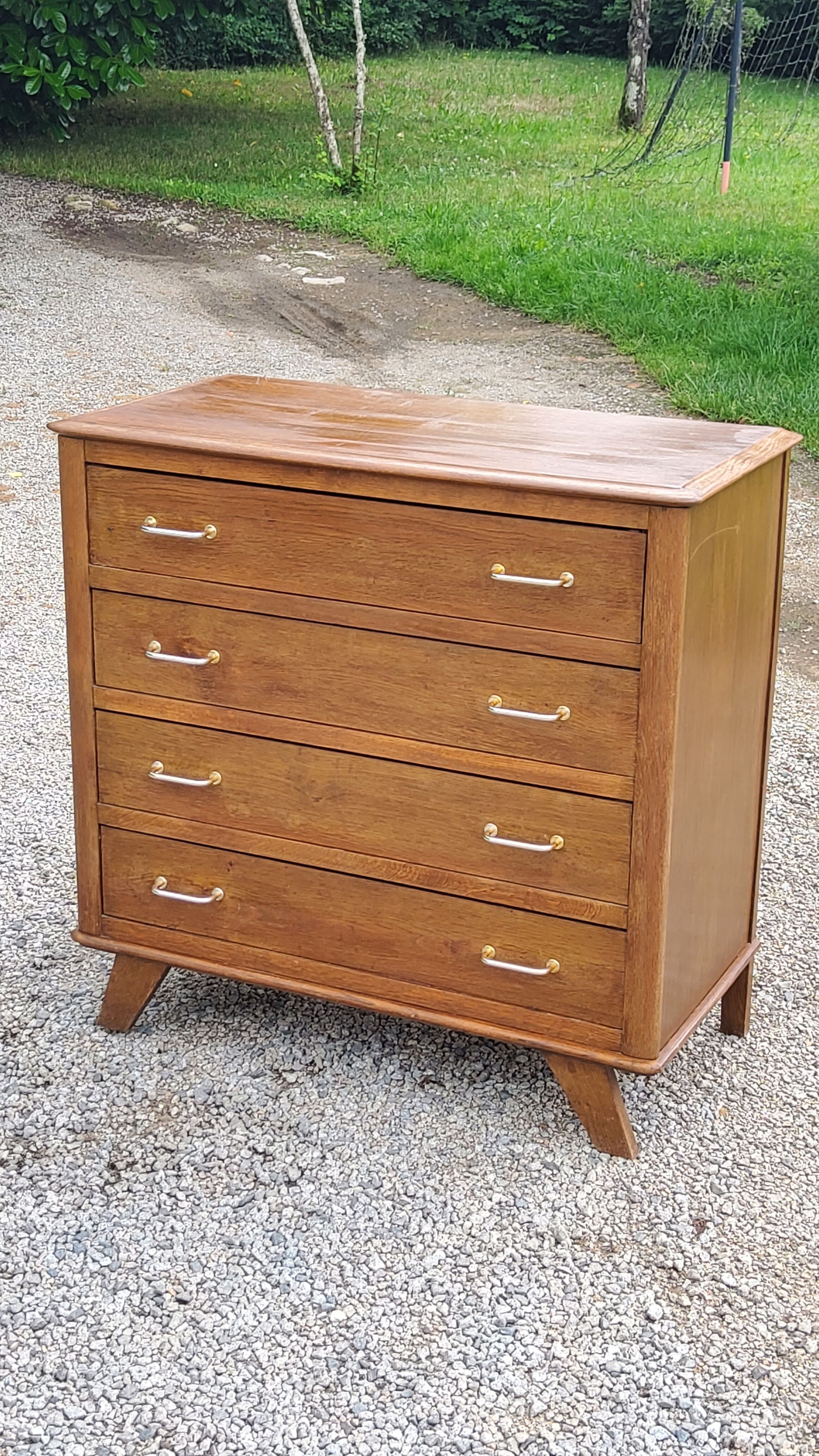 Vintage oak chest of drawers feet compass 4 drawers from the 50s