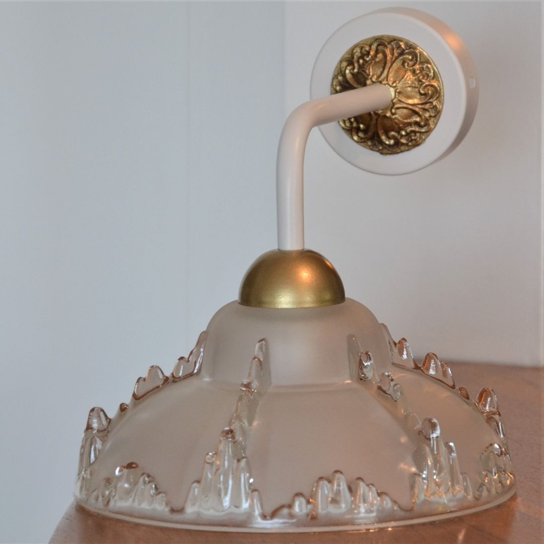 Art Nouveau glass wall lamp - white and gold finishes
