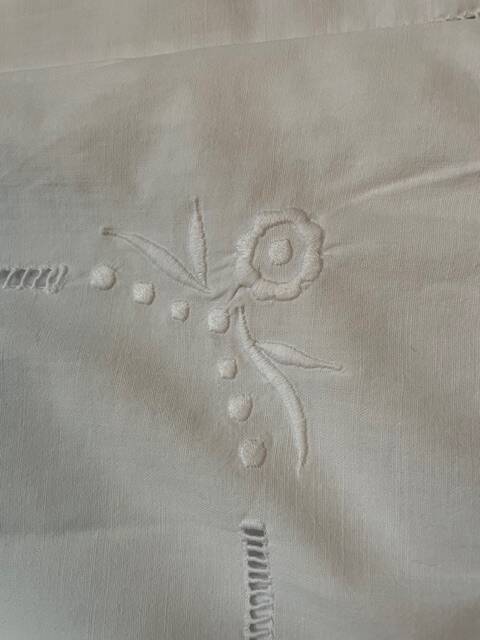 Antique embroidered pillowcase with venetian lace