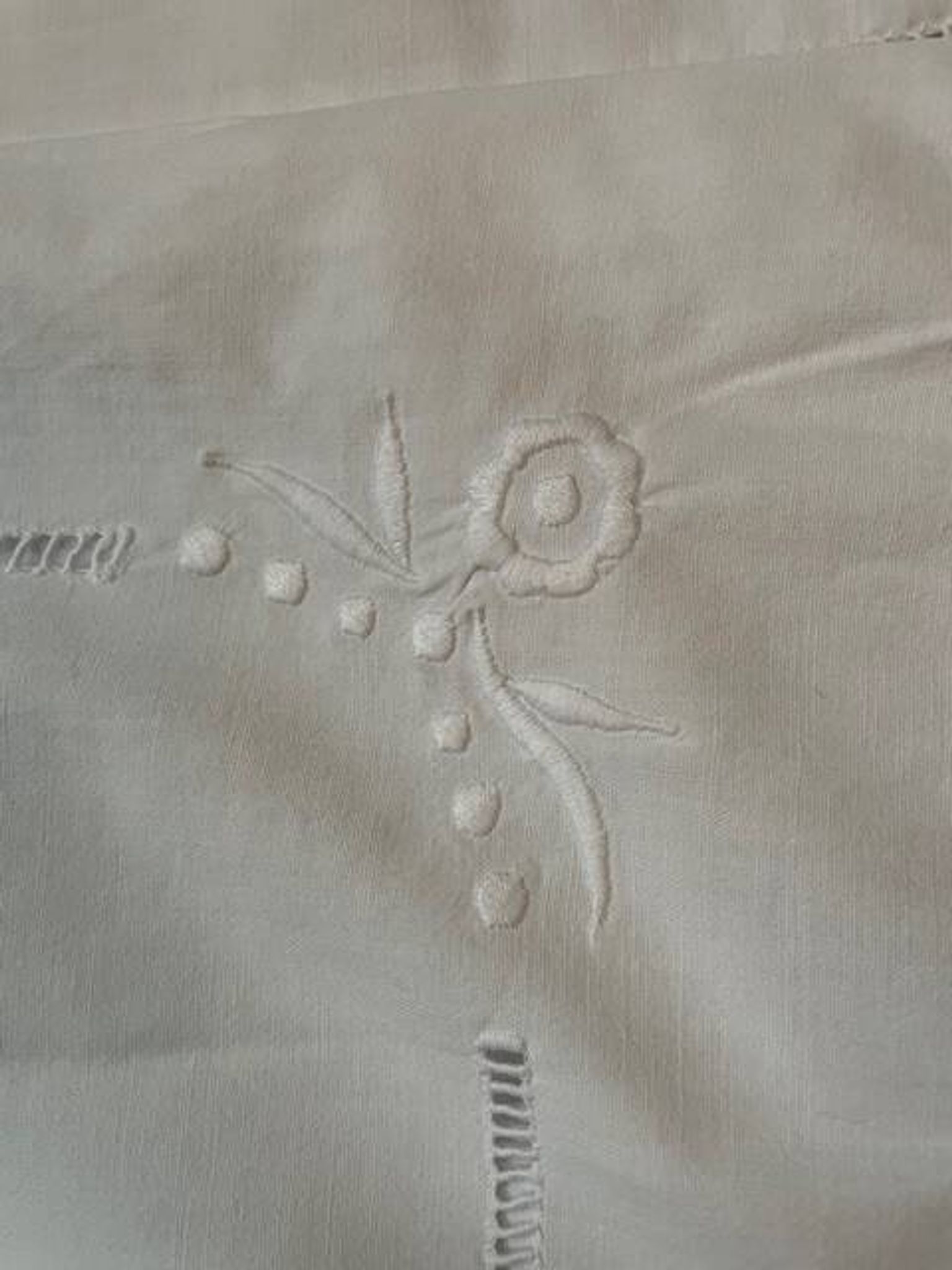 Antique embroidered pillowcase with venetian lace