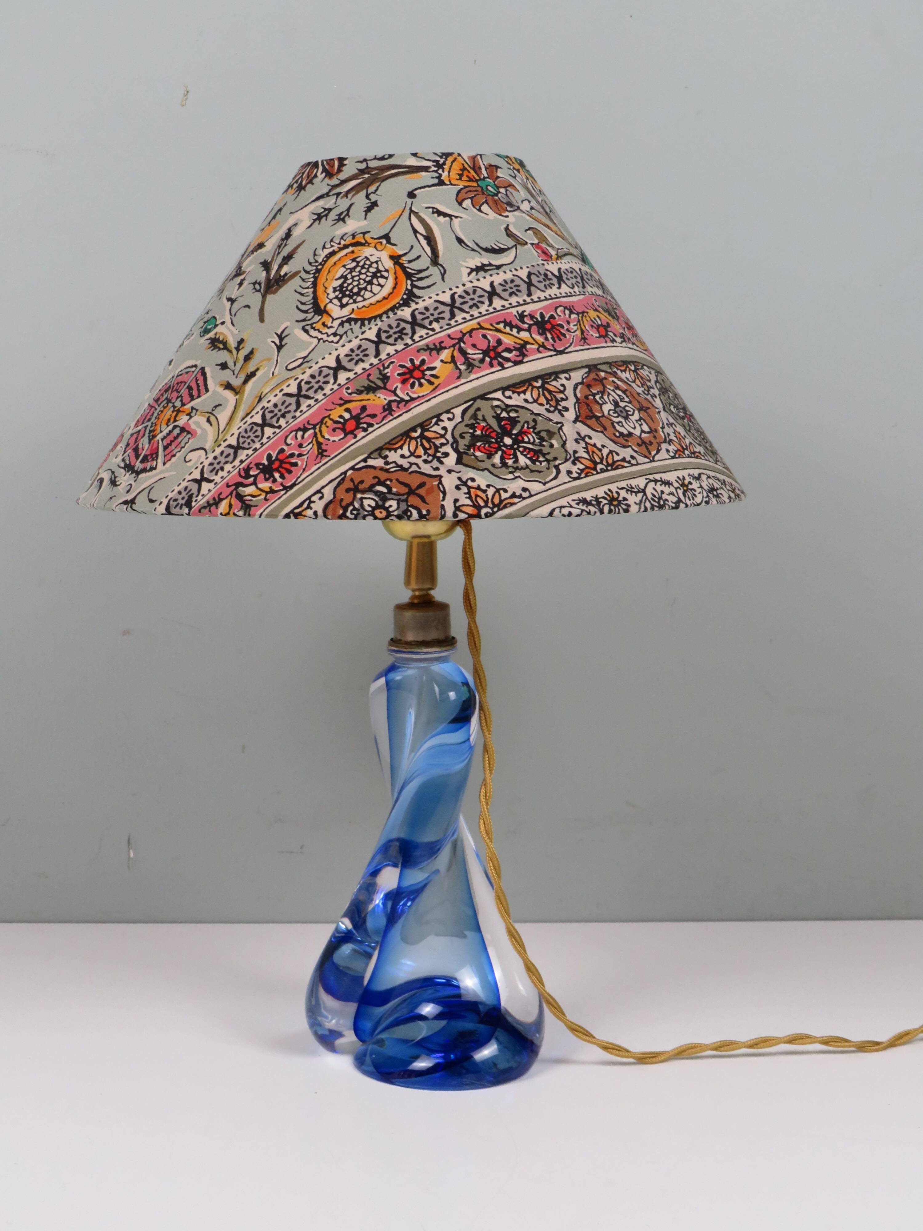 Vintage blue crystal table lamp Val Saint Lambert (unsigned)
