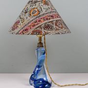 Lampe de table vintage en cristal bleu Val Saint Lambert (non signée)