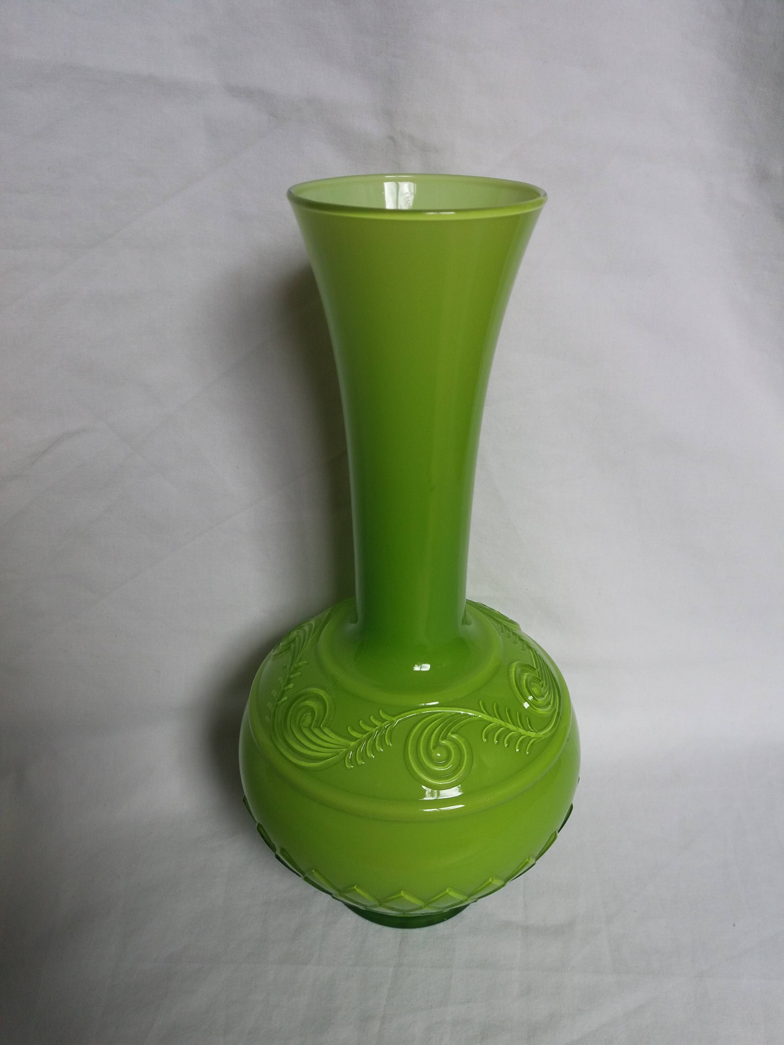 Apple green opaline glass vase