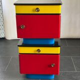 Pair of colorful massive teak night stands