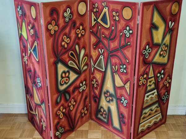 Paravent à décor de fils de laine, art ''Huichol'', Sofia Ribeira, 120 cm