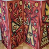 Screen decorated with wool threads, "Huichol" art, Sofia Ribeira, 120 cm
