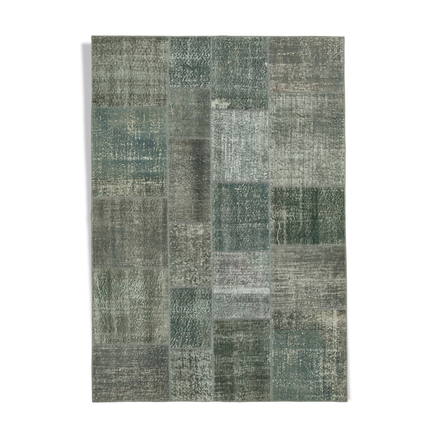 Hand-Knotted Turkish Vintage 170 cm x 245 cm Grey Patchwork Rug