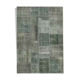 Hand-Knotted Turkish Vintage 170 cm x 245 cm Grey Patchwork Rug