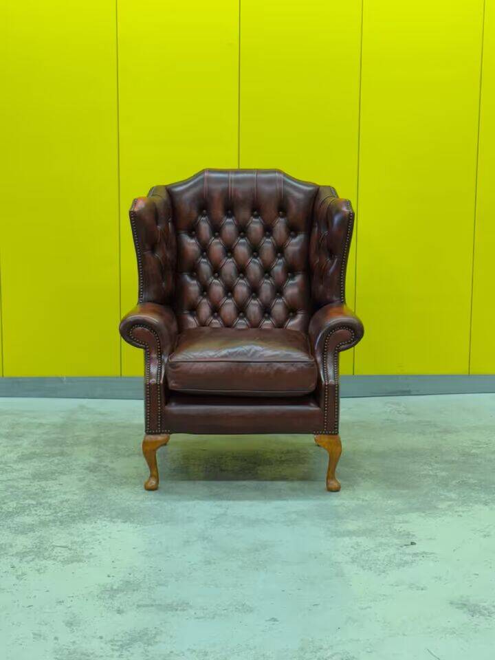 Burgundy Leather Wingback Chesterfield Armchair