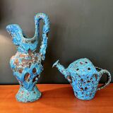 2 vases by charles cart in turquoise blue fat lava cyclops, 1960s, glacier enamels cyclops