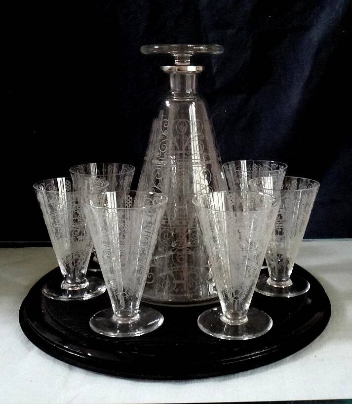 Baccarat lido 7 verres vin + carafe metal argente