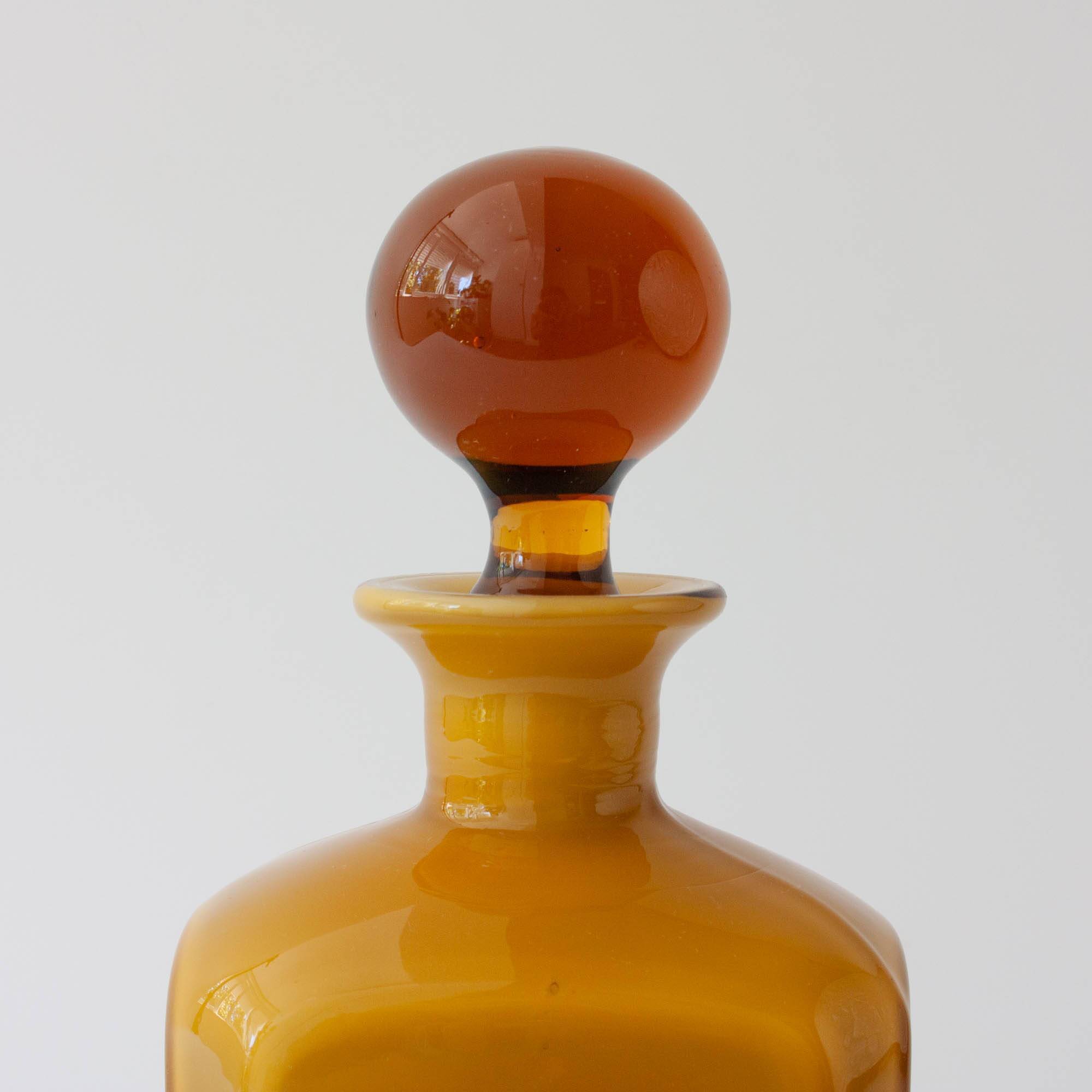Vintage Mustard Opaline Glass Bottle from Marinha Grande, 1960's