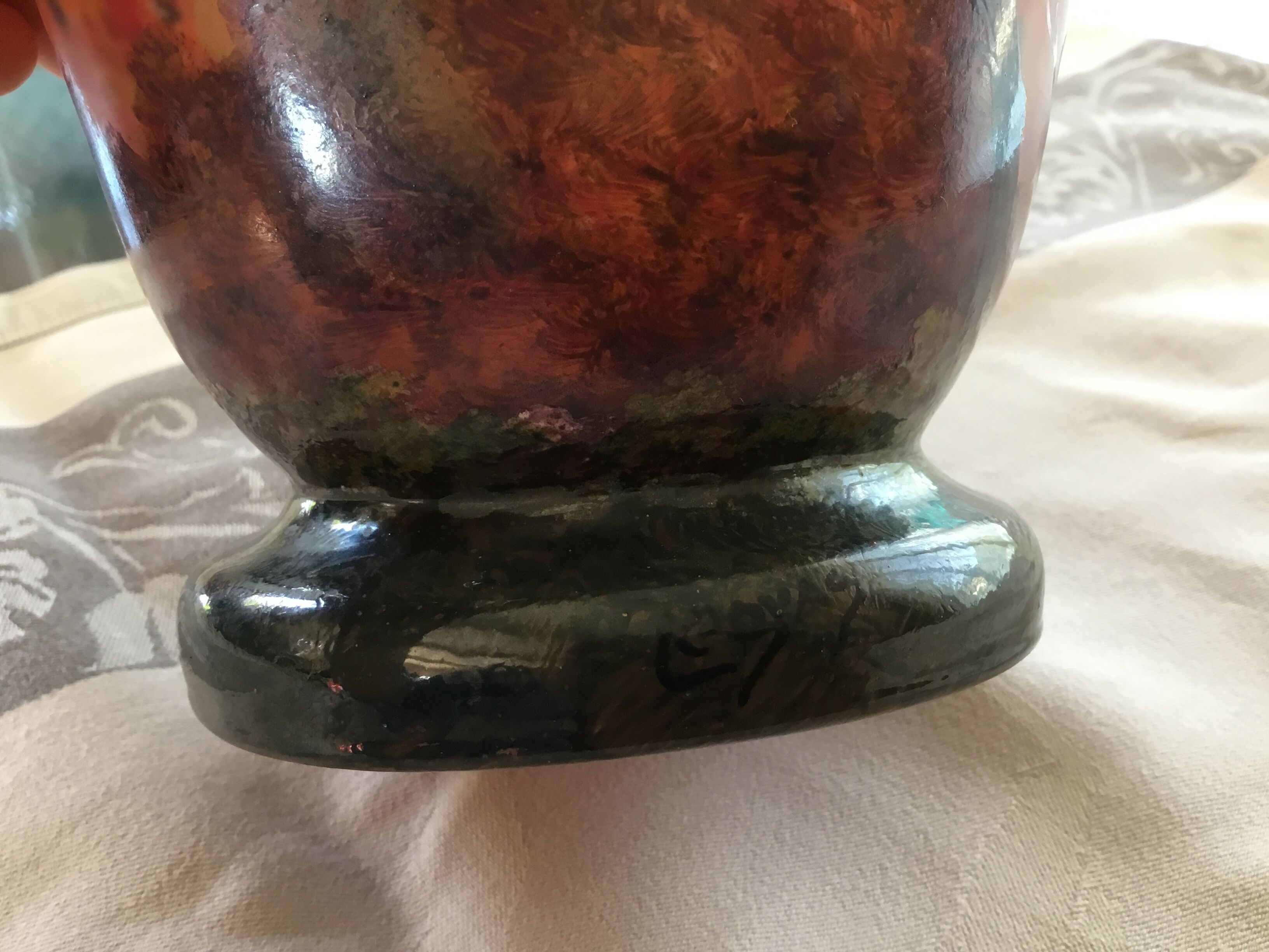 Glass paste vase signed