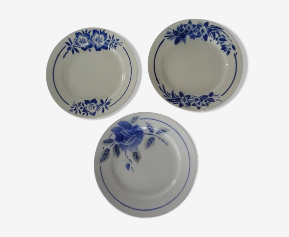 3 assiettes faïence ancienne 570112 Badonviller Moulin des loups fleurs bleues