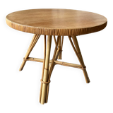 Table basse ronde en rotin plateau