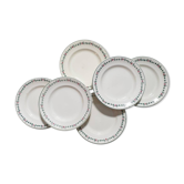 Assiettes plates anciennes 6 terre de fer modèle "Blois" de la manufacture française de Longwy
