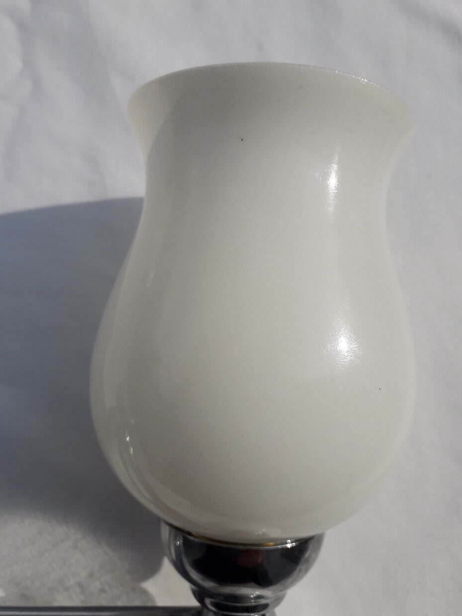 Pair of metal and 70's design opal glass wall light
