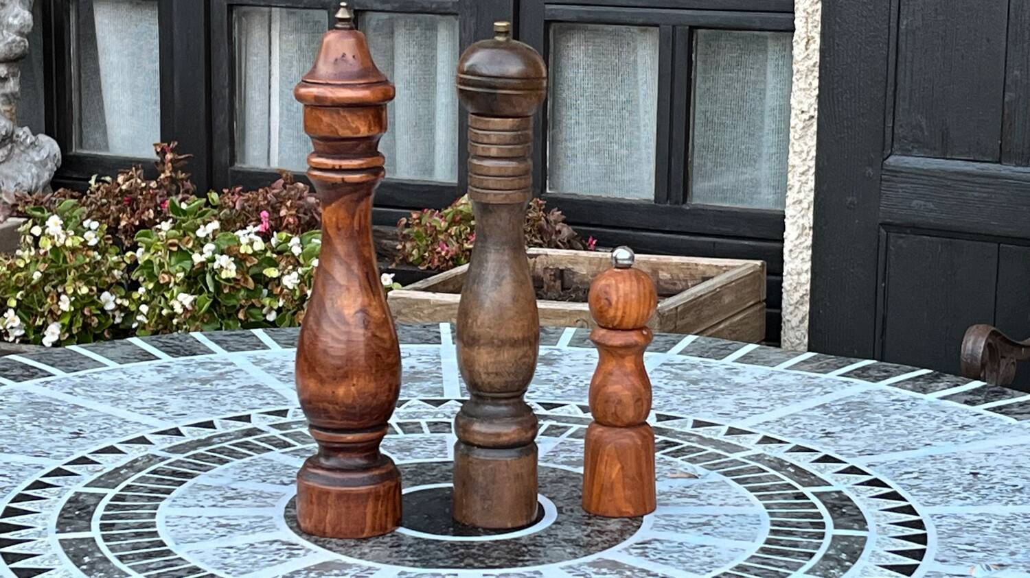 Trio of vintage pepper mills