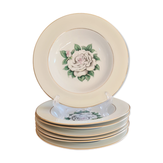 Set of 6 hollow plates japanese porcelain narumi china white rose