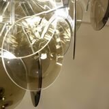 Paire de lustres chromés à disque en verre fumé Vistosi, Italie, années 1970