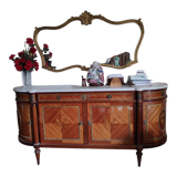 Louis XVI style sideboard in inlaid rosewood and large gilded mirror style between Louis XV and XVI