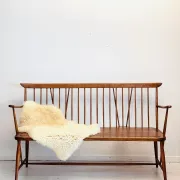 Vintage mid-century slatted bench from the 1960s.