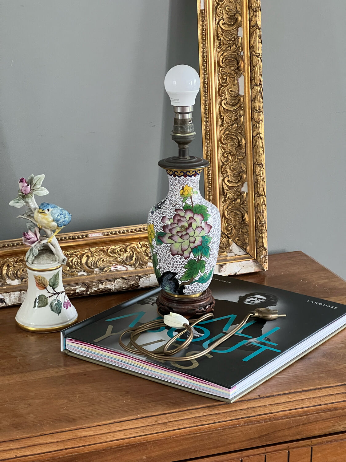 Pied de lampe ancien en émail cloisonnée