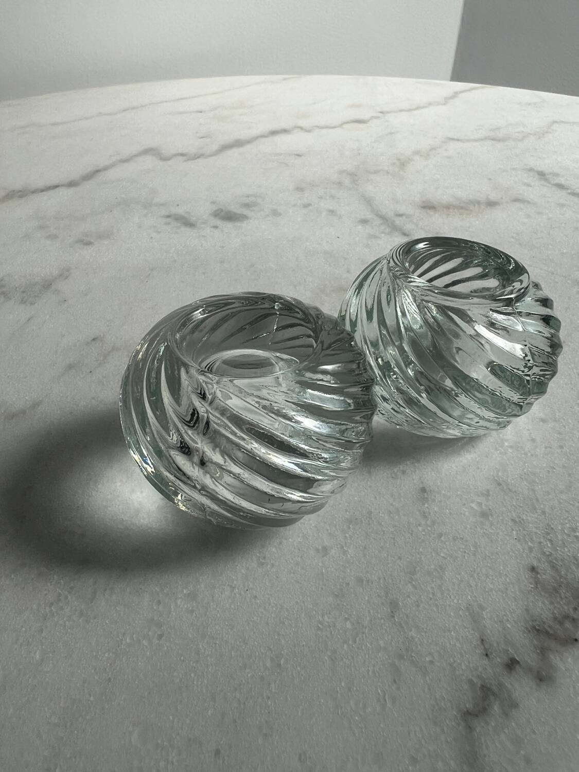 2 glass candle holders