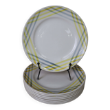 8 dessert plates with yellow and gray geometric decor Moulin des loups