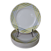 8 dessert plates with yellow and gray geometric decor Moulin des loups