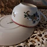 Lunch or chocolate cup with its earthenware saucer from Sarreguemines 1928 cornucopia