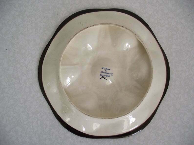 French Vintage Oyster Plate" St jean de Bretagne Faience Hand painted 1960s
