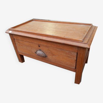 Chevet table basse avec tiroir coffre sur pieds pupitre bois teck