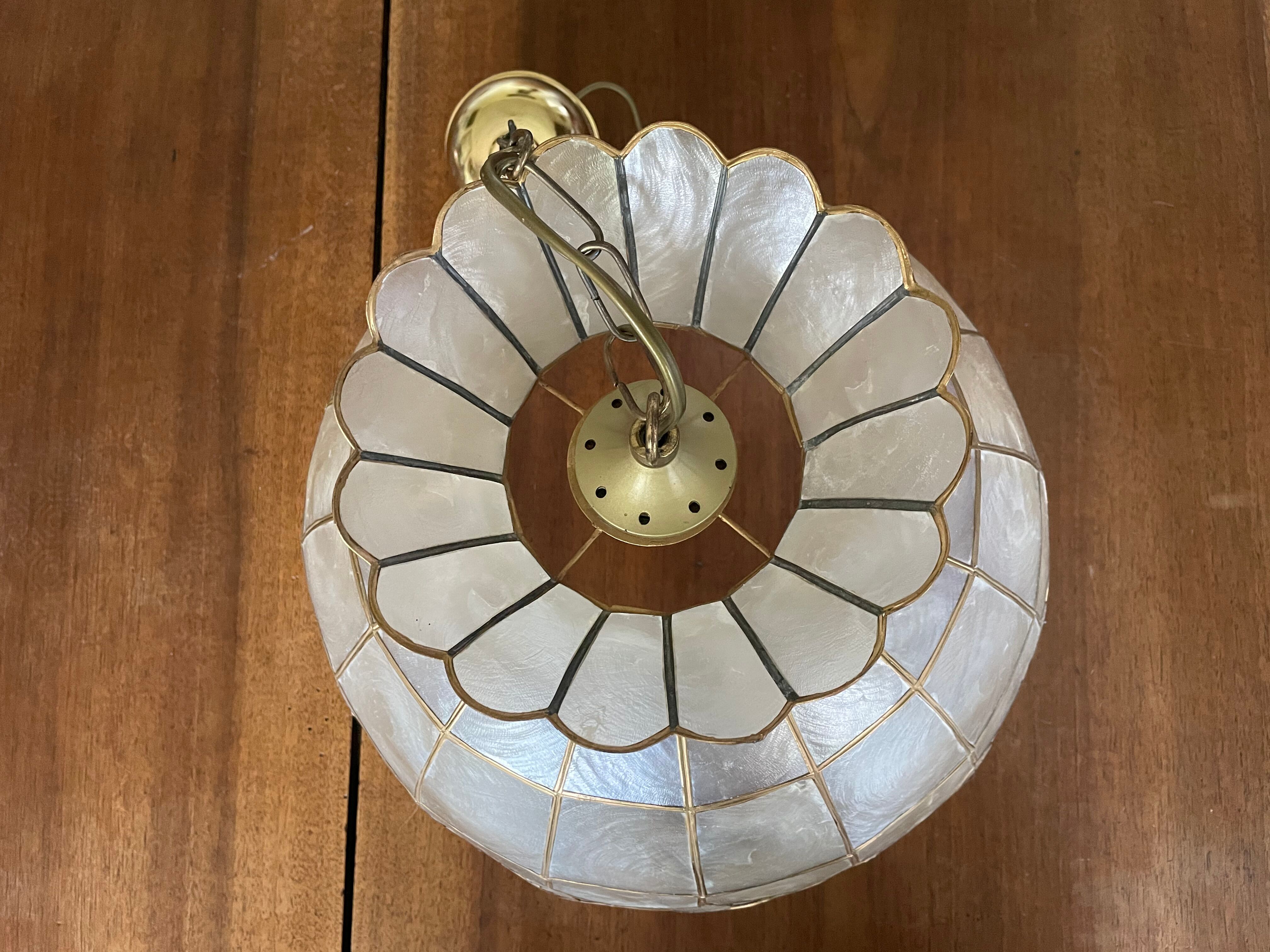 Mother-of-pearl and brass hanging lamp