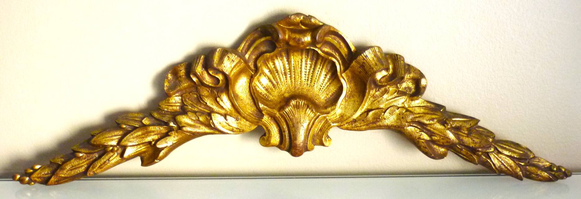 Antique gilt bronze pediment, furniture decoration, mirror, signed JF